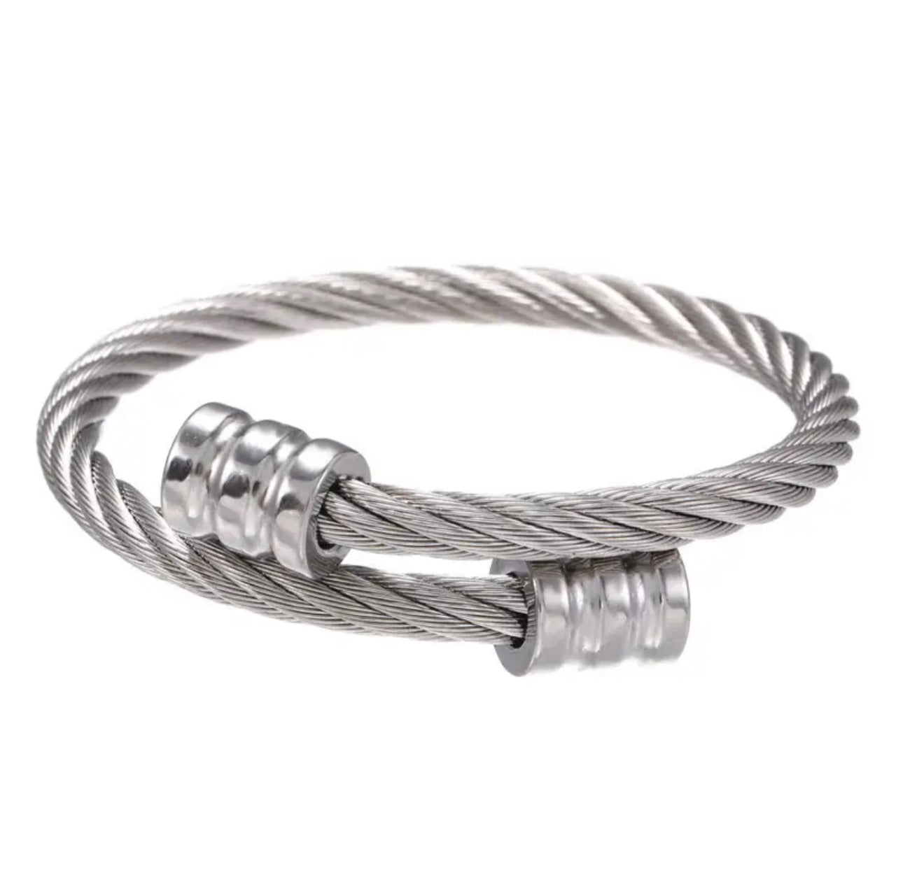 Barrel Head Cable Wire Open Cuff Steel Bracelet