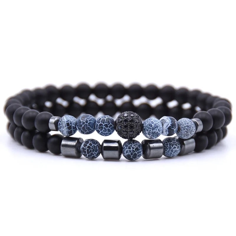 2Pcs/set Fashion Hematite Natural Stones CZ balls Beads Bracelet