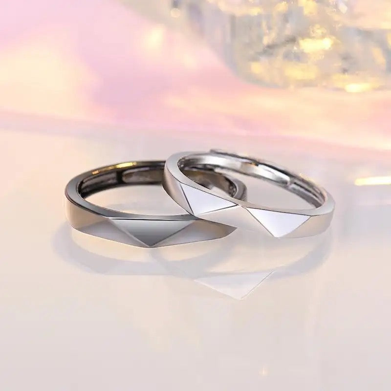 Simple Thin Geometric Couple Stainless Steel Ring