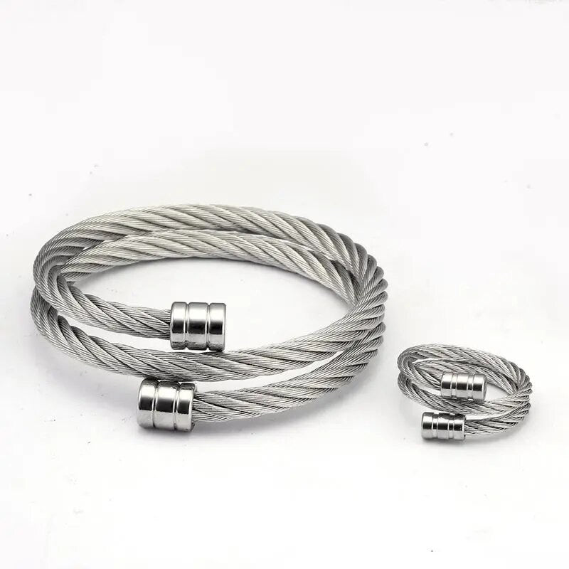 2shup Twisted Cable Bracelet and Ring Set