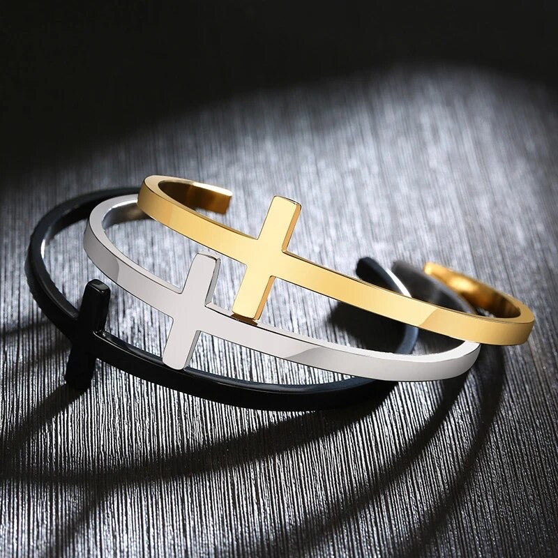 Stylish Cross Open Cuff Steel Bracelet