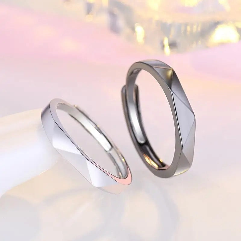 Simple Thin Geometric Couple Stainless Steel Ring