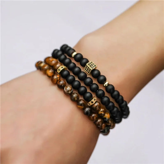 4Pcs/set Fashion Tigereye CZ Natural Stones Beads Bracelet