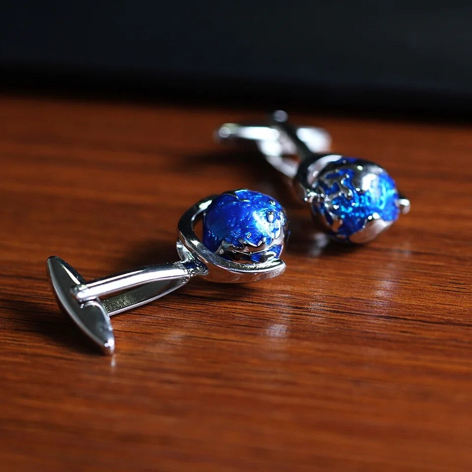 Blue Rotatable Earth Globe Cufflinks