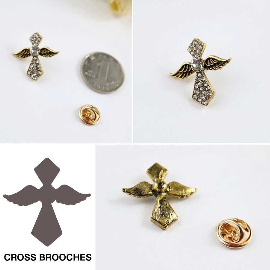 Crystal Wings Cross Brooch