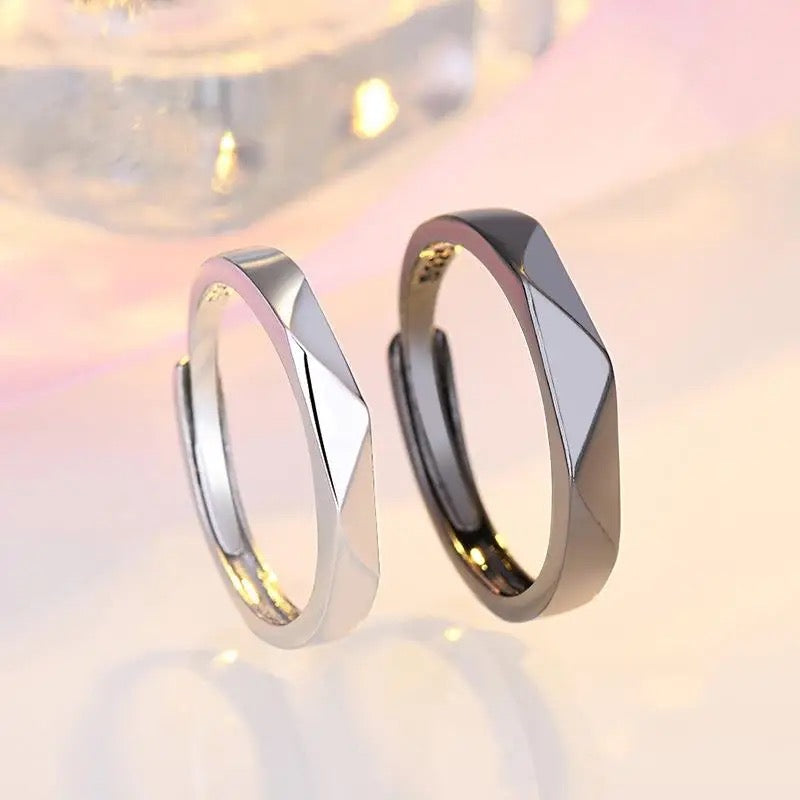 Simple Thin Geometric Couple Stainless Steel Ring