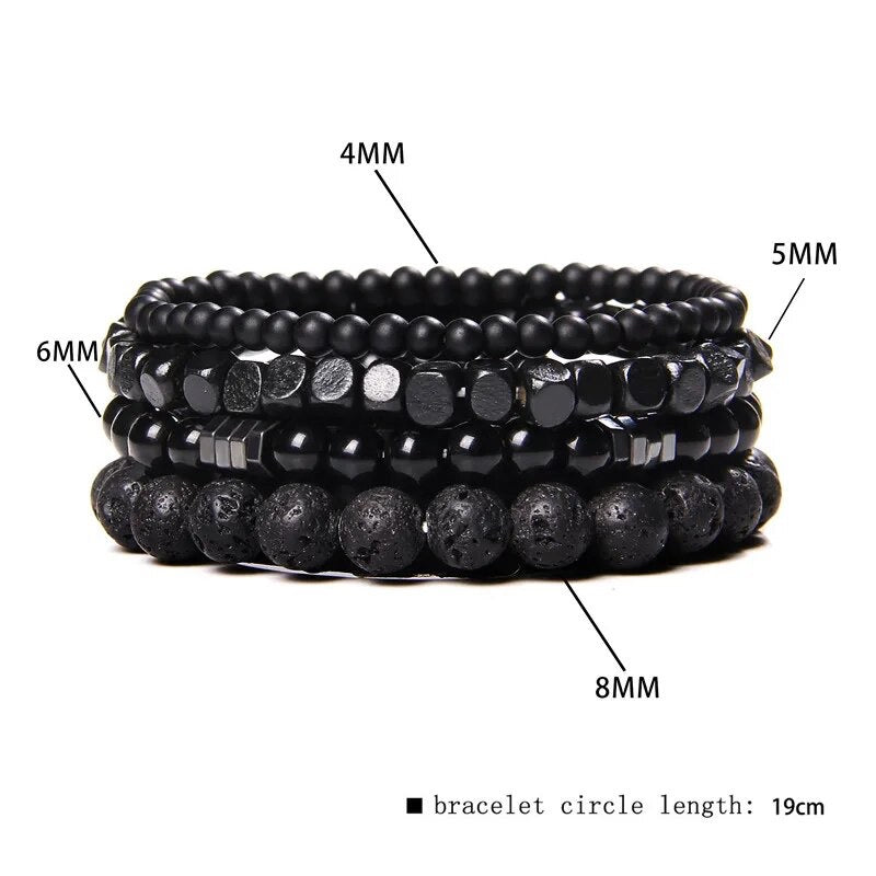 4 Pcs/set 6mm Black Cube Natural Stones Beaded Bracelet