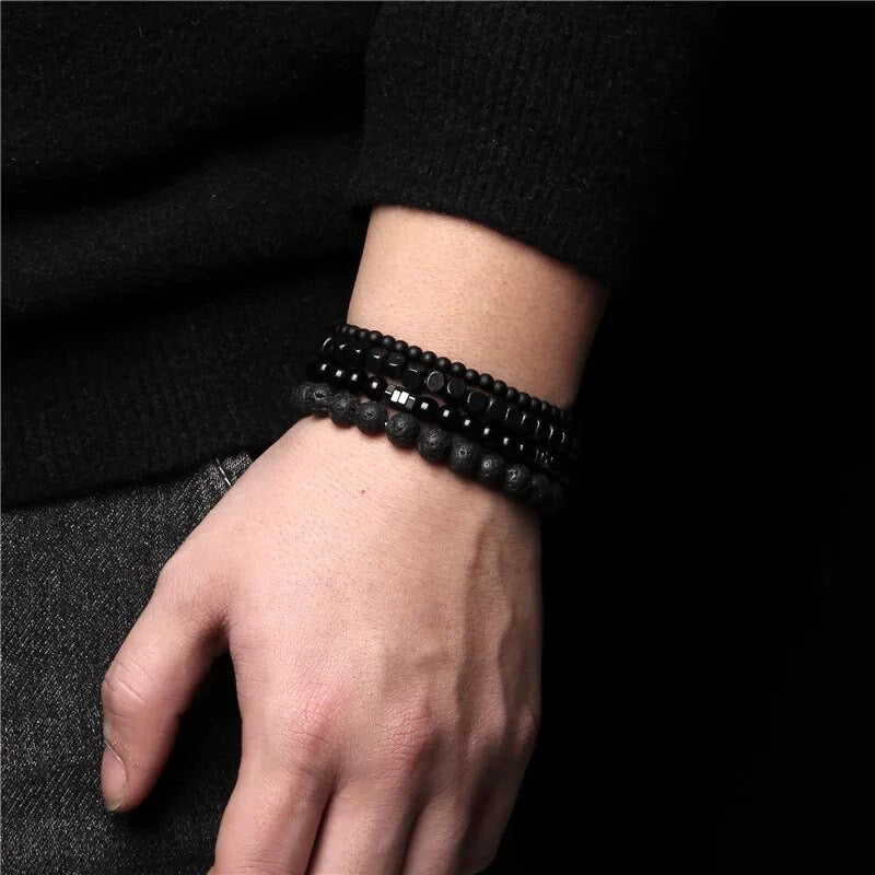 4 Pcs/set 6mm Black Cube Natural Stones Beaded Bracelet