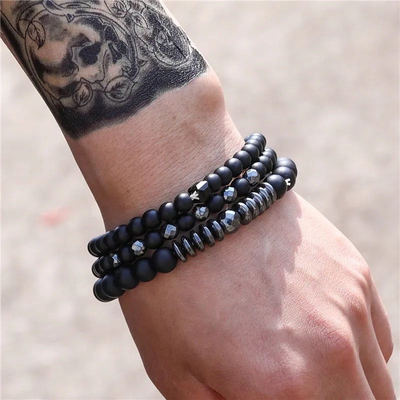 3Pcs Fashion Hematite Natural Stones Beads Bracelet