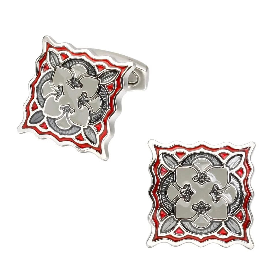 Red Retro Pattern Square Cufflinks