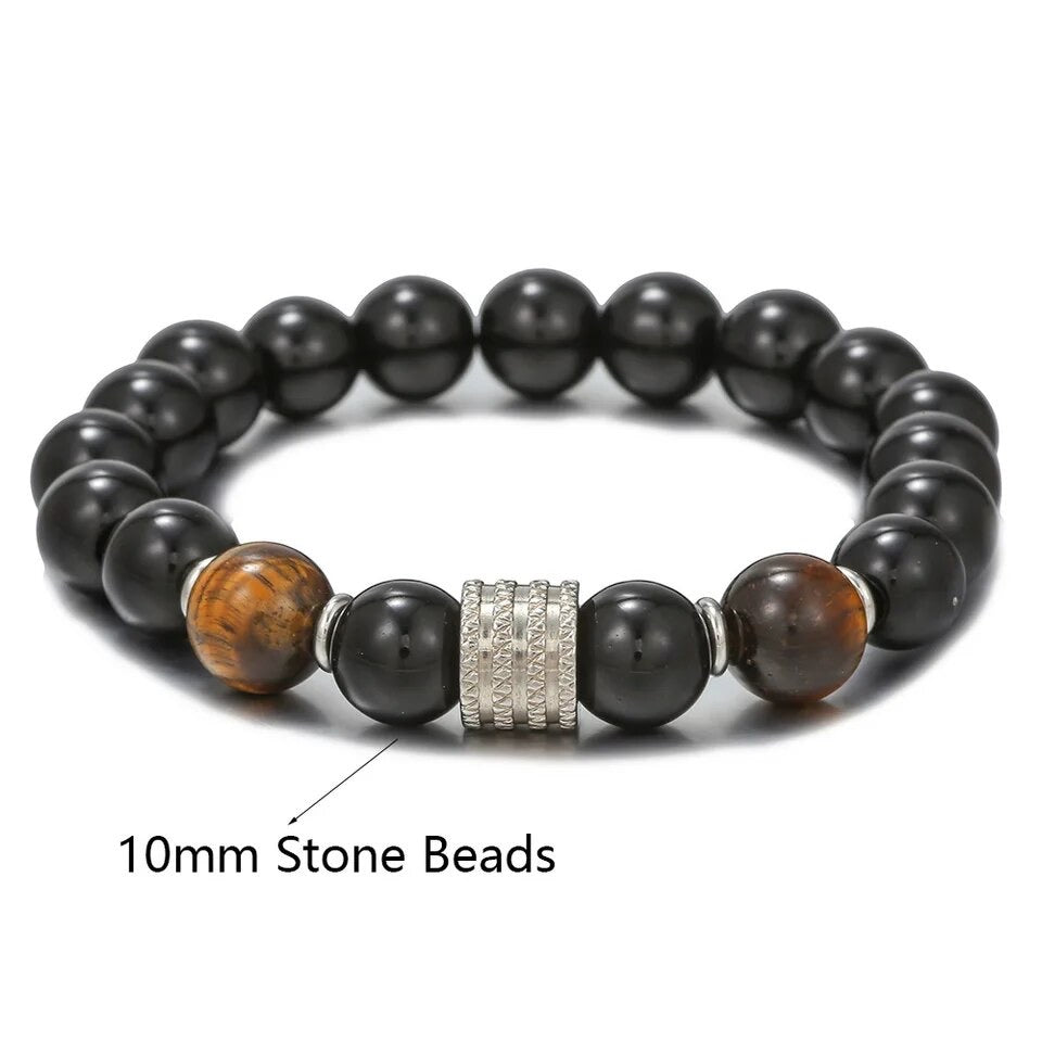 10mm Black Agate Tigereyes Natural Stones Cube Beaded Bracelet