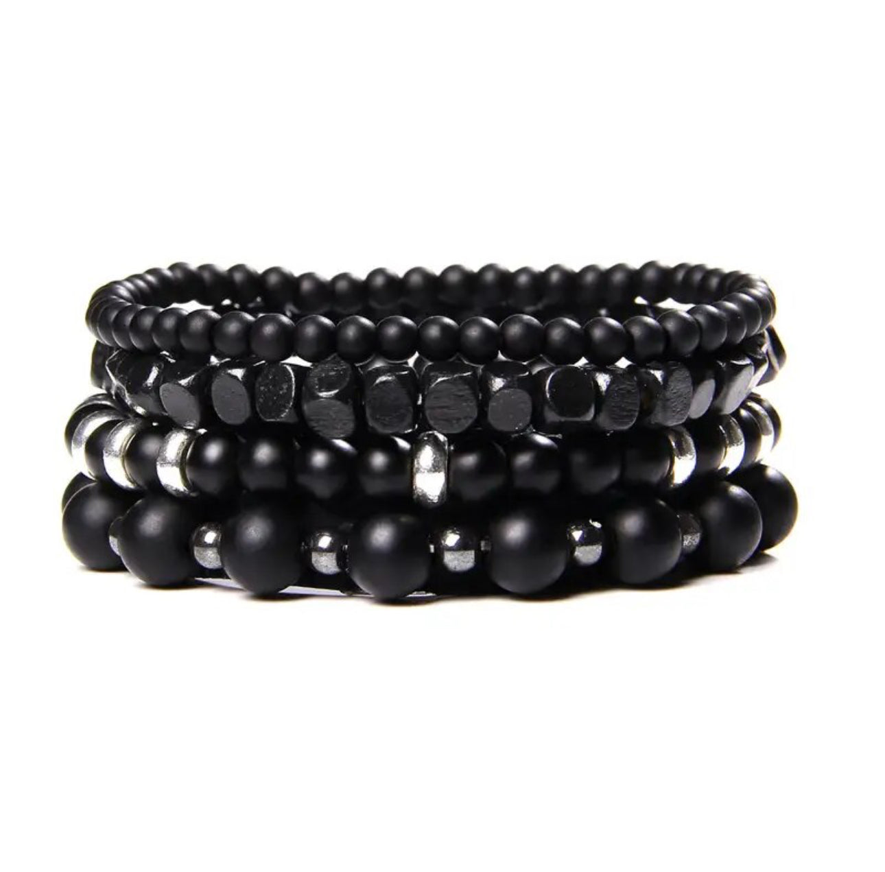 4 Pcs/set 6mm Black Cube Natural Stones Beaded Bracelet