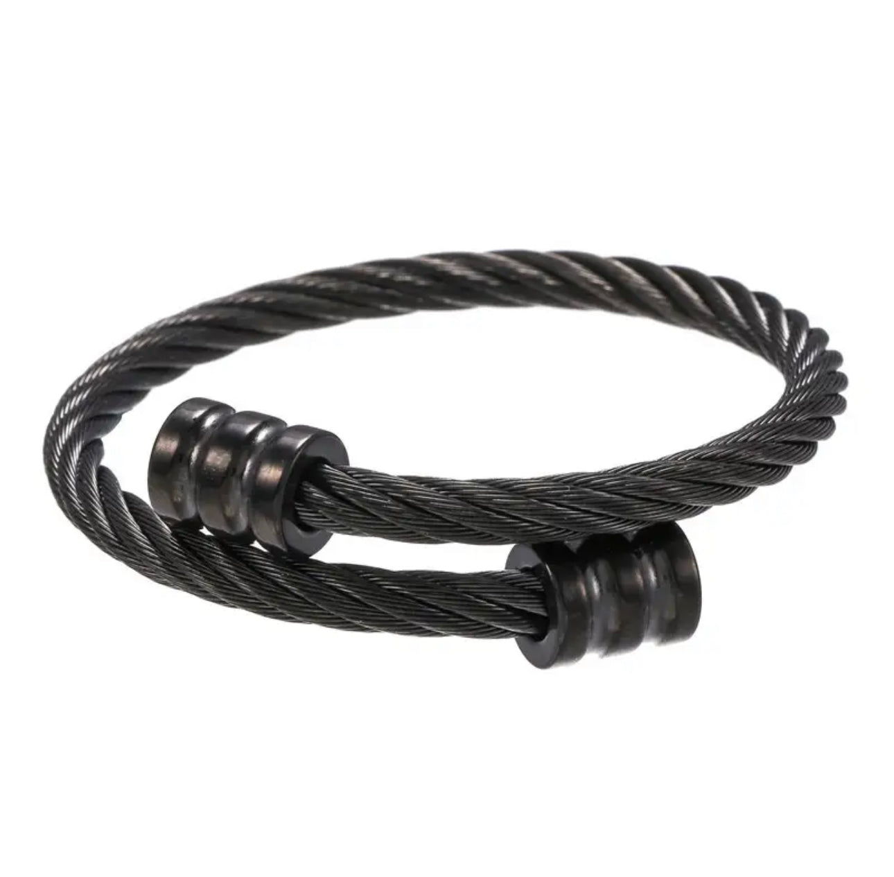 Barrel Head Cable Wire Open Cuff Steel Bracelet