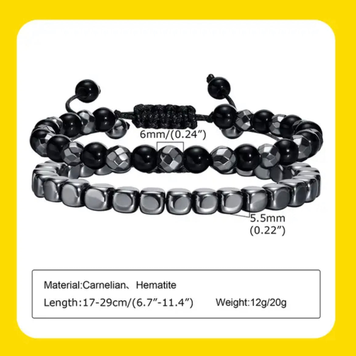 2Pcs/set Fashion Hematite Natural Stones Beads Macrame Bracelet