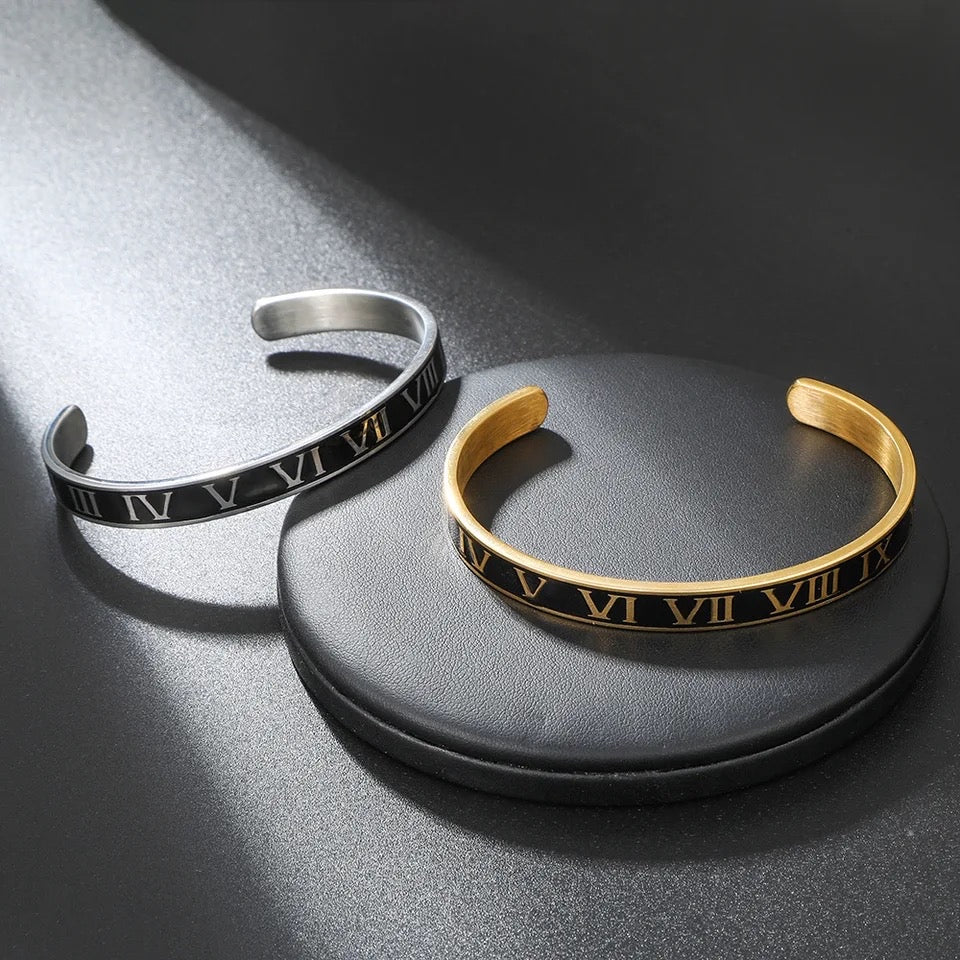 Dual Colored Roman Numerals Cuff Bracelets