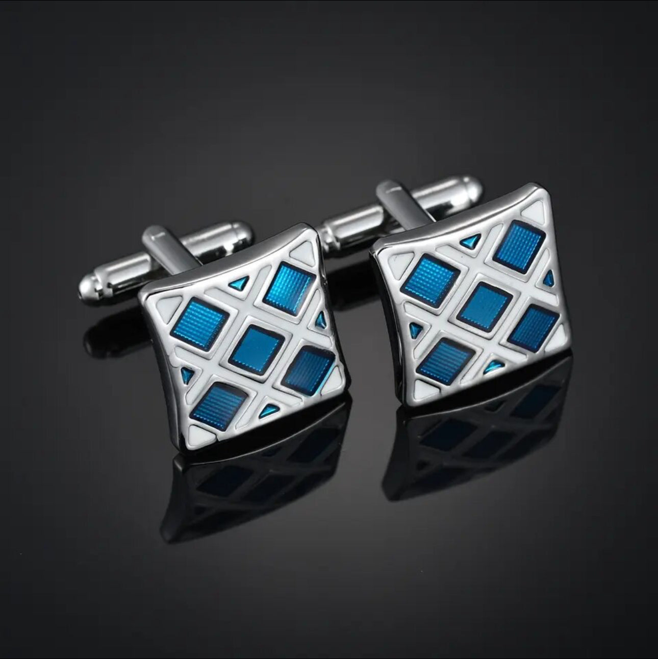 Blue and White Square Cufflinks