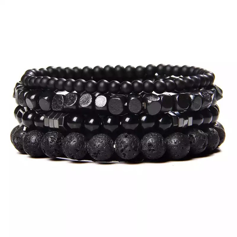 4 Pcs/set 6mm Black Cube Natural Stones Beaded Bracelet