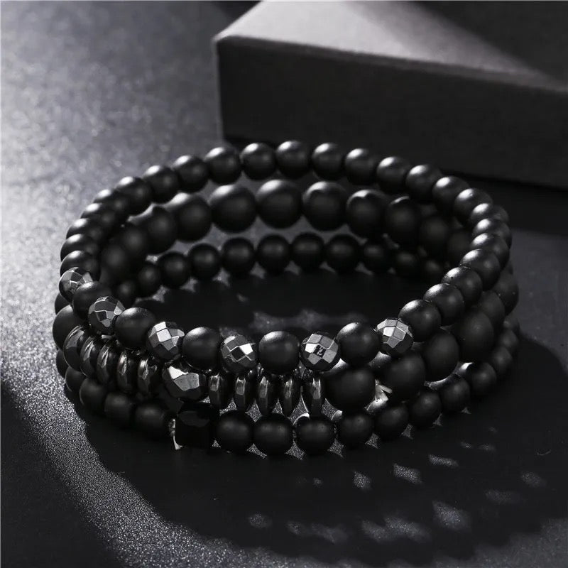 3Pcs Fashion Hematite Natural Stones Beads Bracelet