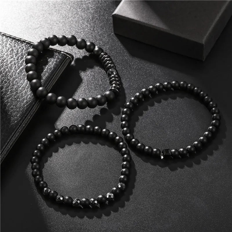 3Pcs Fashion Hematite Natural Stones Beads Bracelet