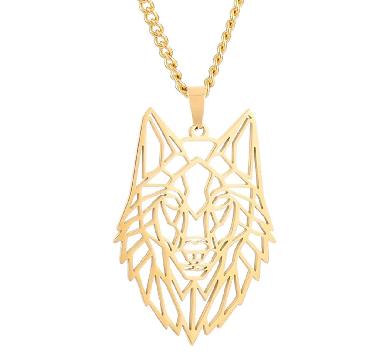 Geometric Wolf Pendant and Necklace