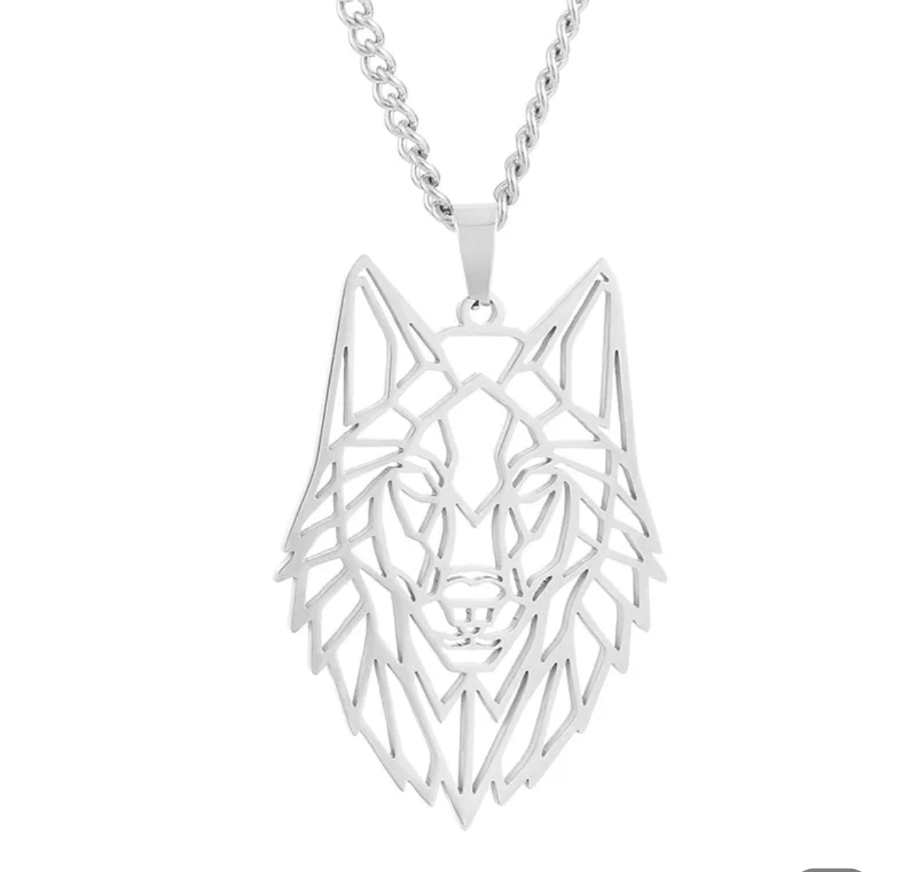 Geometric Wolf Pendant and Necklace