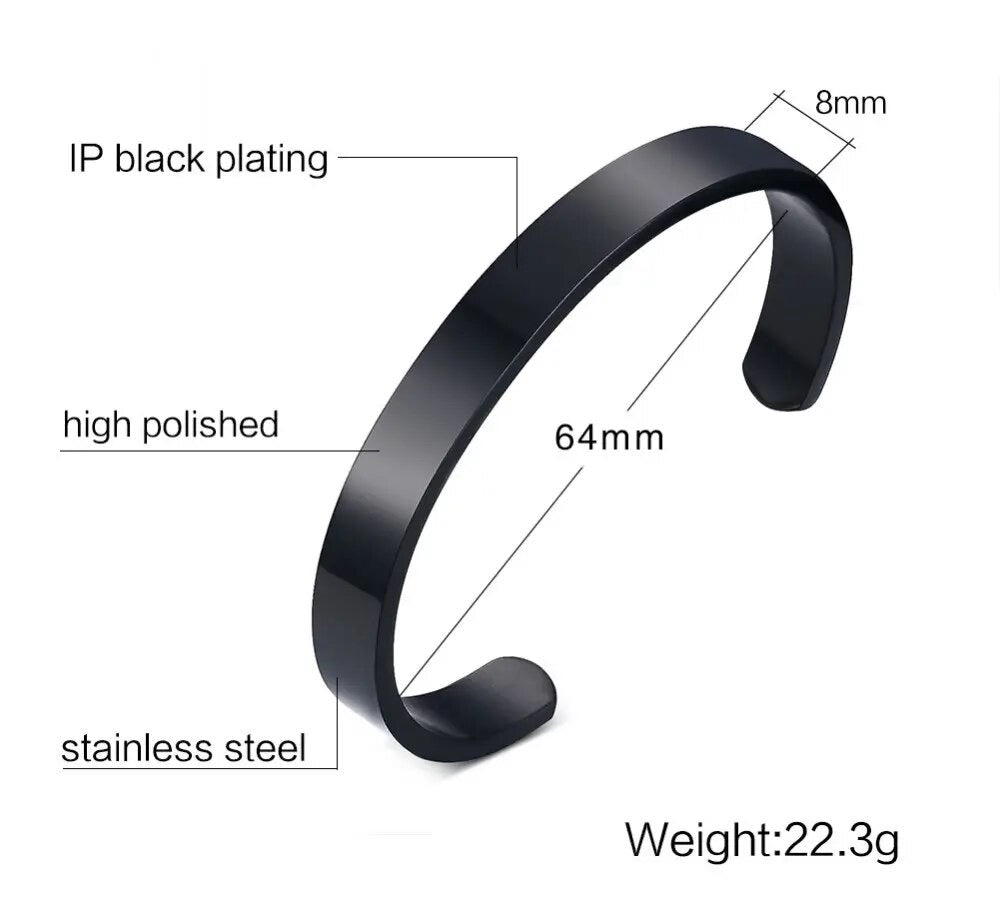 Plain Stainless Steel 8mm Cuff Bracelet