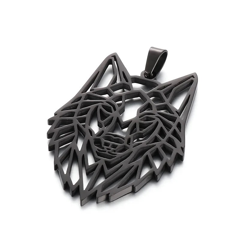 Geometric Wolf Pendant and Necklace