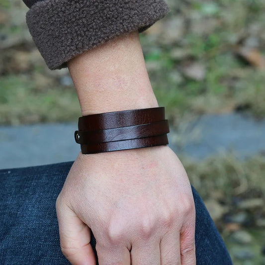 Double Layer Wide Leather Bracelet