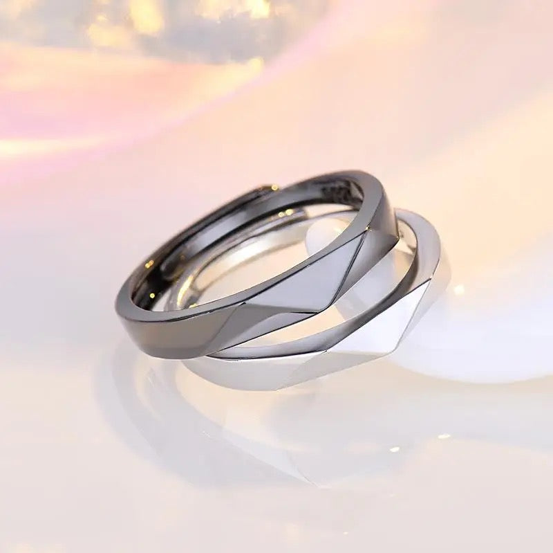 Simple Thin Geometric Couple Stainless Steel Ring