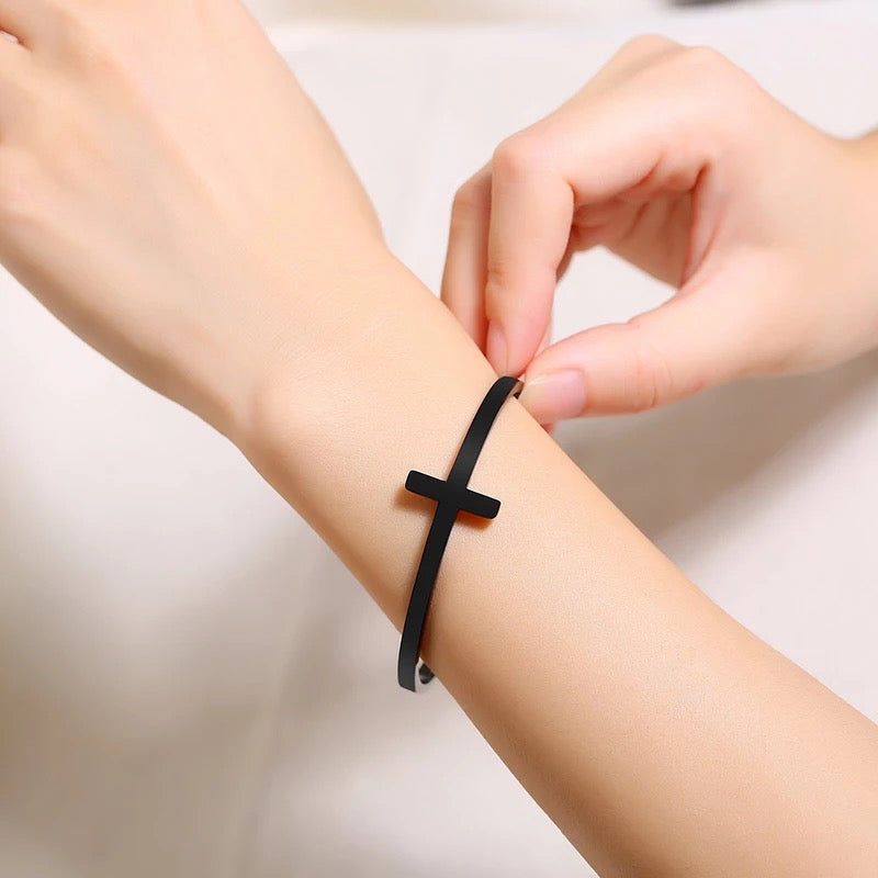 Stylish Cross Open Cuff Steel Bracelet