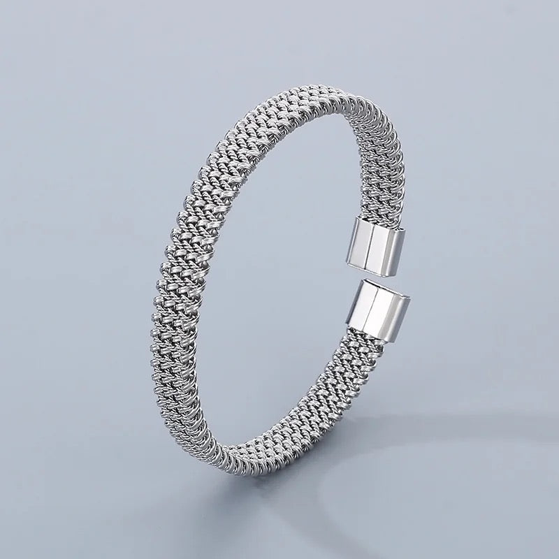 Minimalist Vintage Braided Steel Cuff Bracelet