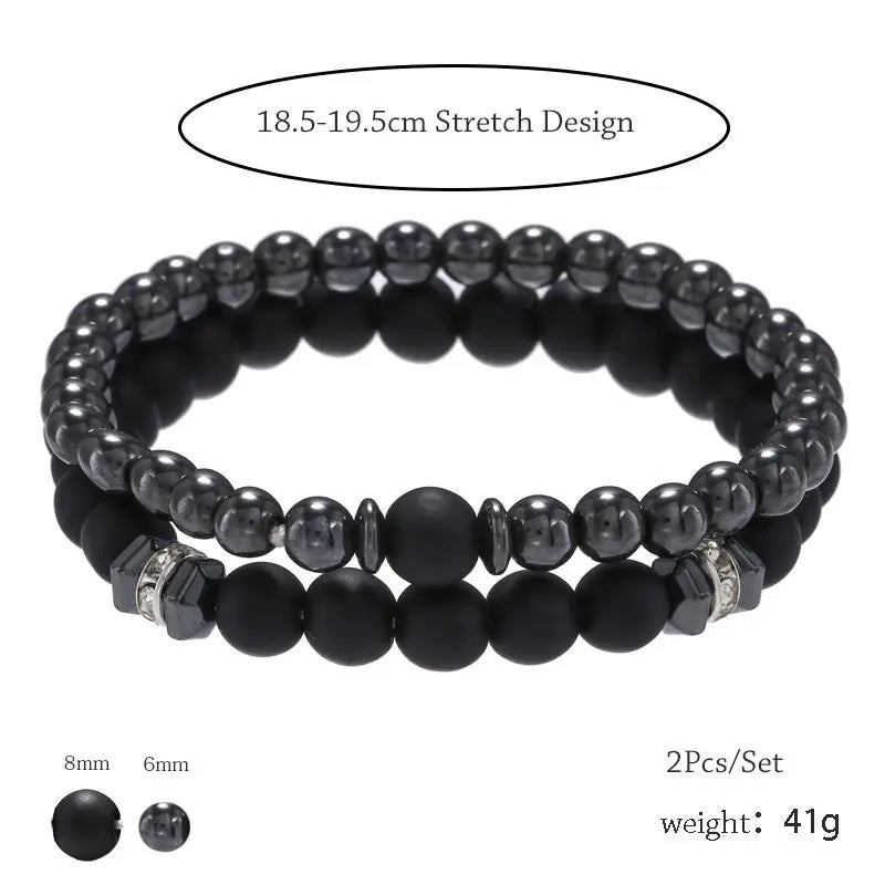 2Pcs/set Natural Stones Beaded Bracelet