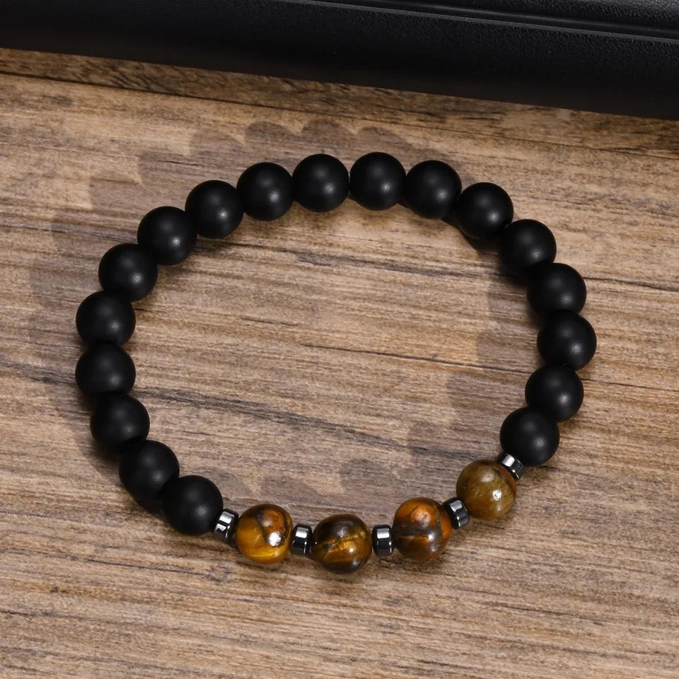 2Pcs/set 8mm Black Agate Tigereyes Natural Stones Cube Beaded Bracelet