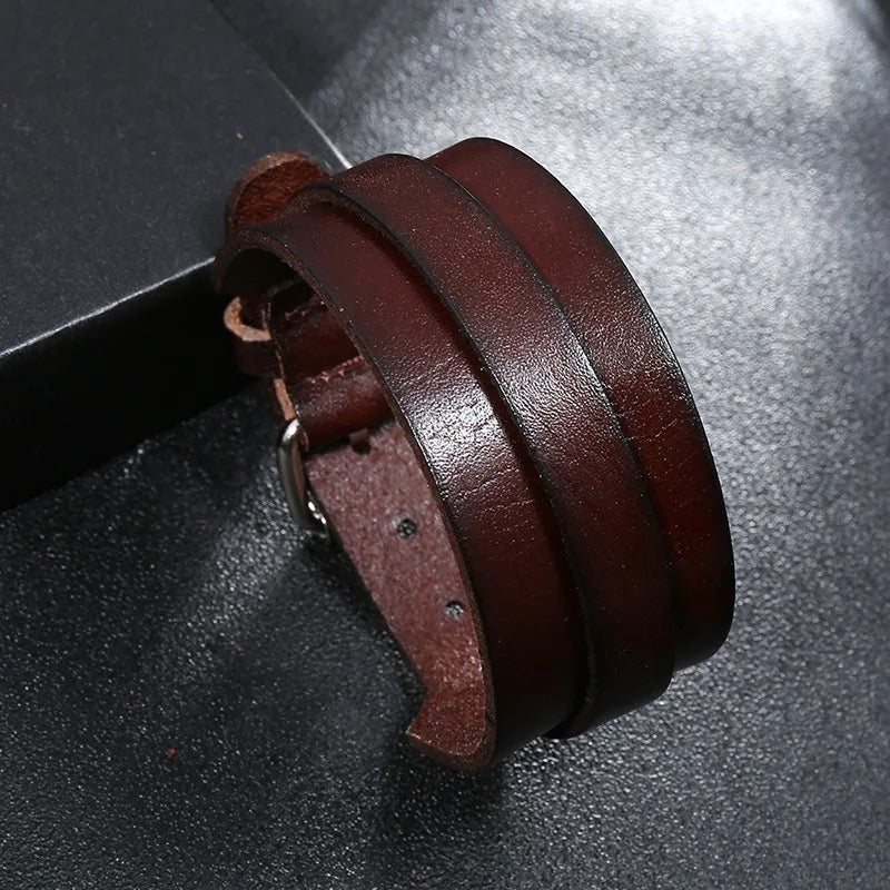 Double Layer Wide Leather Bracelet