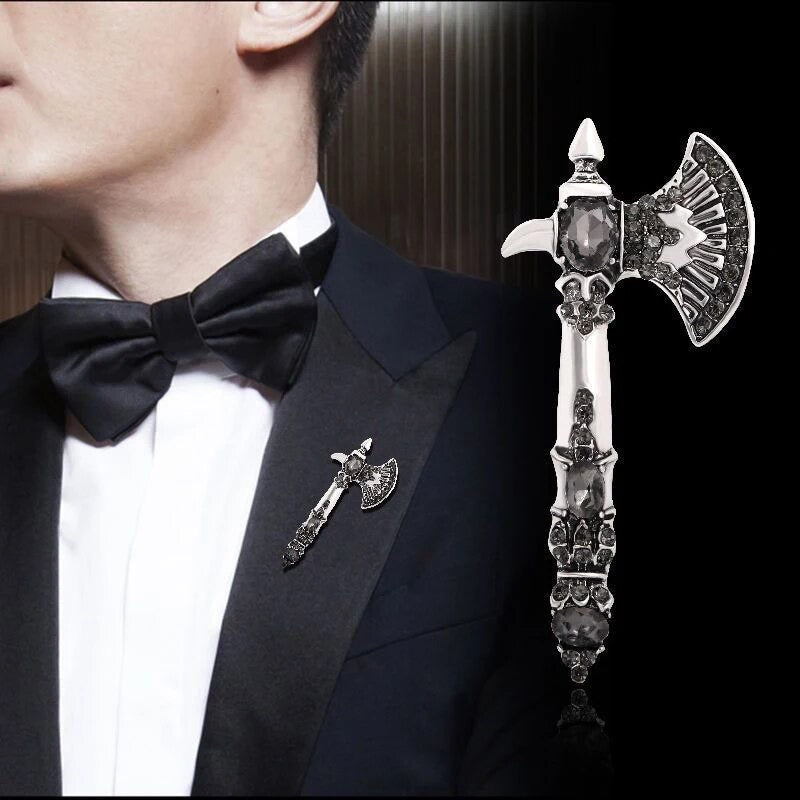 2shup Fashion Crystals Axe Brooches Lapel Pins