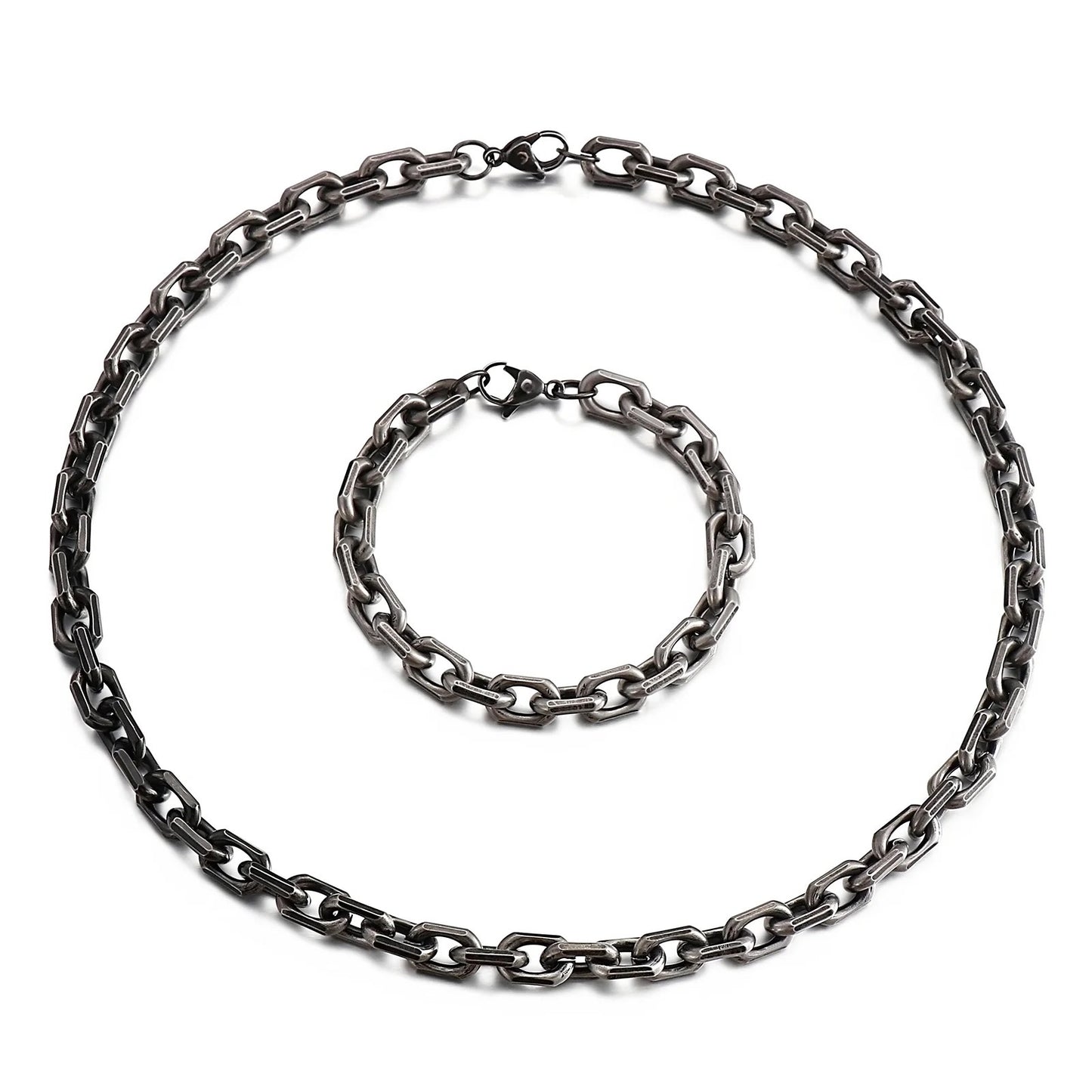 8mm 316L Stainless Steel O-Link Chain Necklace and Bracelet Set