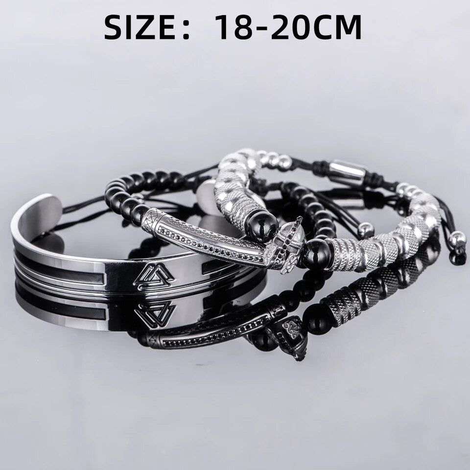 3pc Set Luxury Handmade Paved CZ Warrior Helmet Bracelets