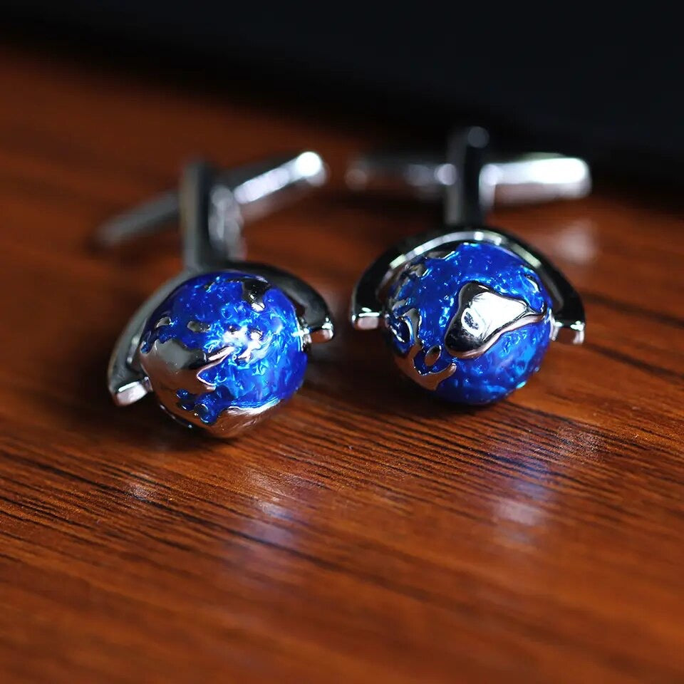 Blue Rotatable Earth Globe Cufflinks