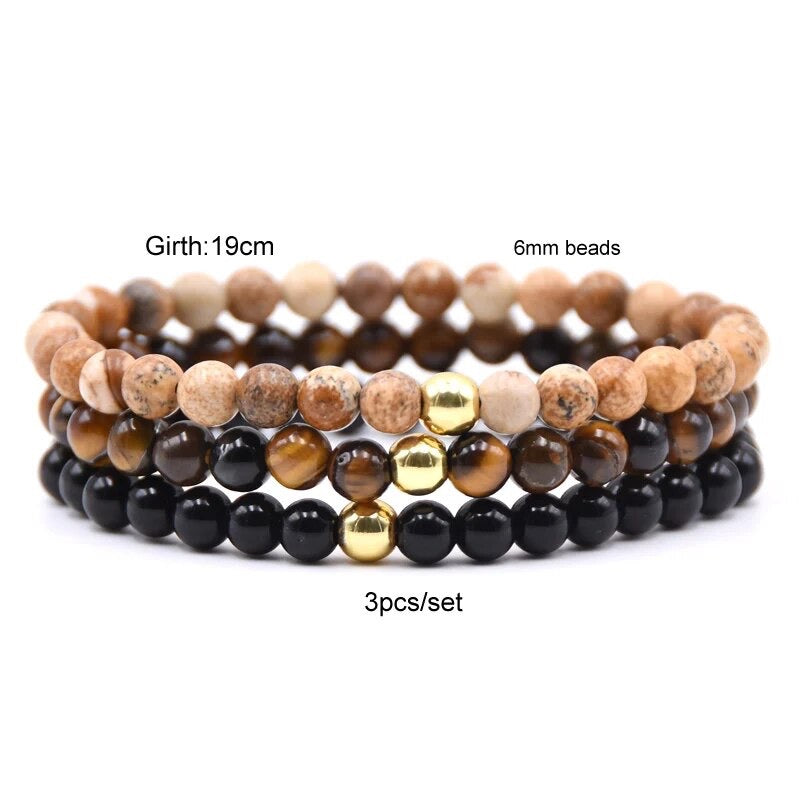 3pc Set 6mm Natural Stone Bracelets