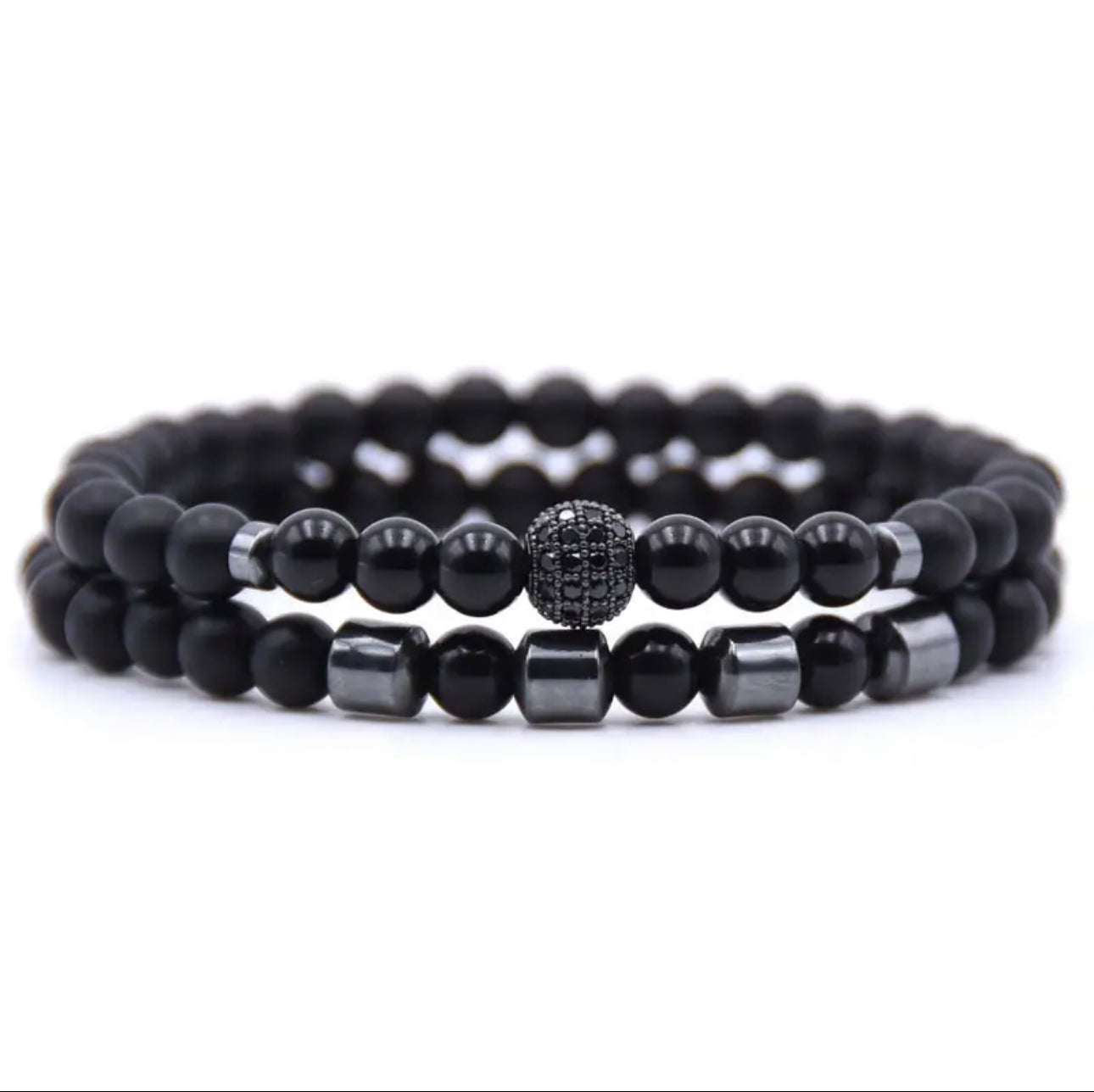 2Pcs/set Fashion Hematite Natural Stones CZ balls Beads Bracelet