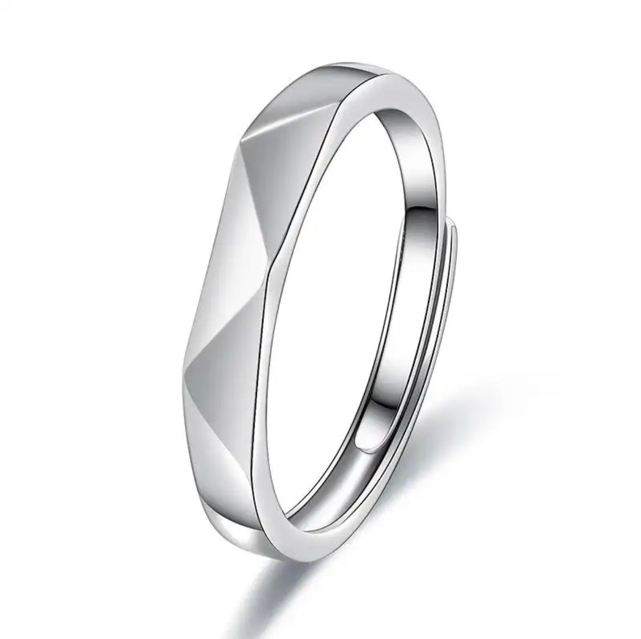 Simple Thin Geometric Couple Stainless Steel Ring