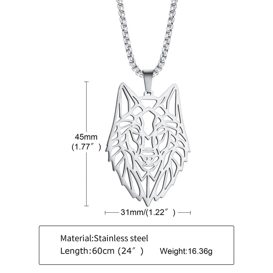 Geometric Wolf Pendant and Necklace