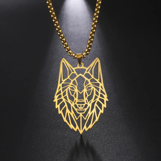 Geometric Wolf Pendant and Necklace