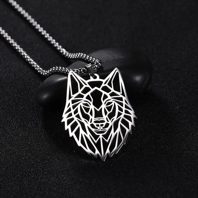 Geometric Wolf Pendant and Necklace