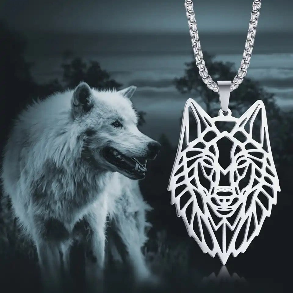 Geometric Wolf Pendant and Necklace