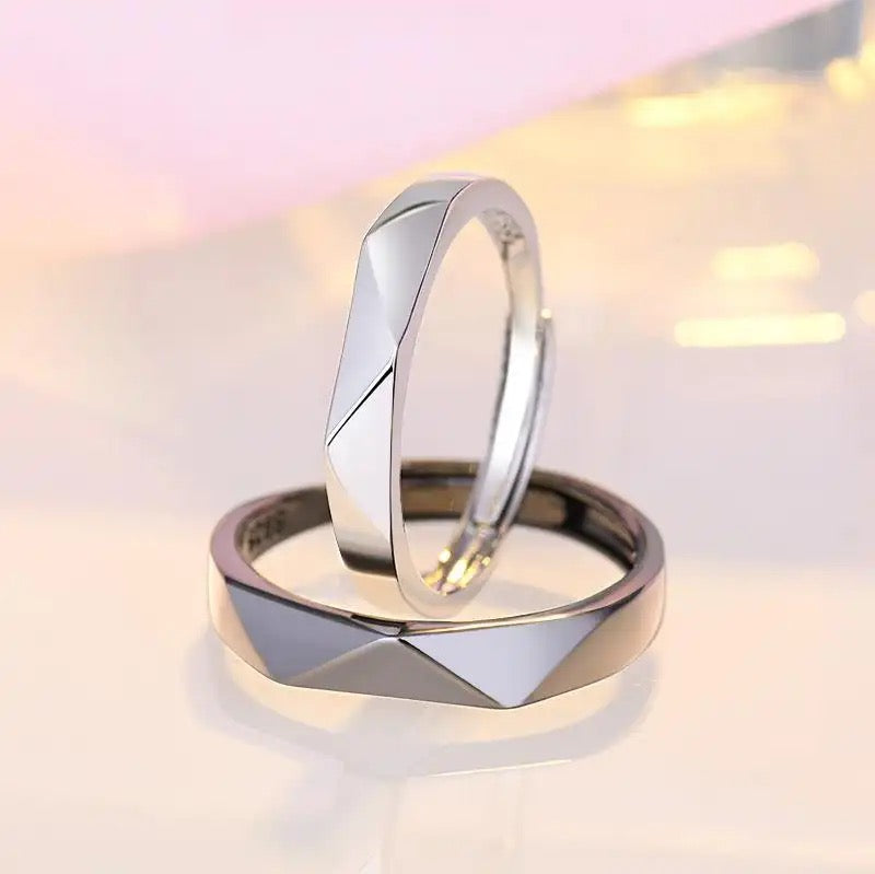 Simple Thin Geometric Couple Stainless Steel Ring