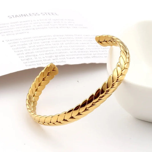 Wheat Ear Open Cuff Steel Bracelet