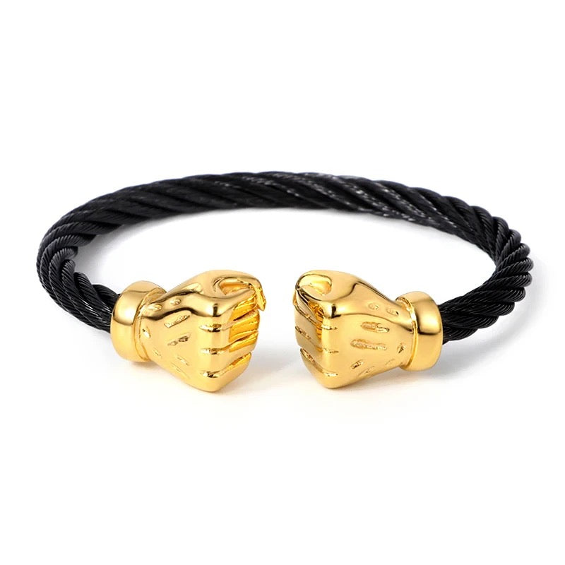 Power Fist Cable Wire Open Cuff Steel Bracelet