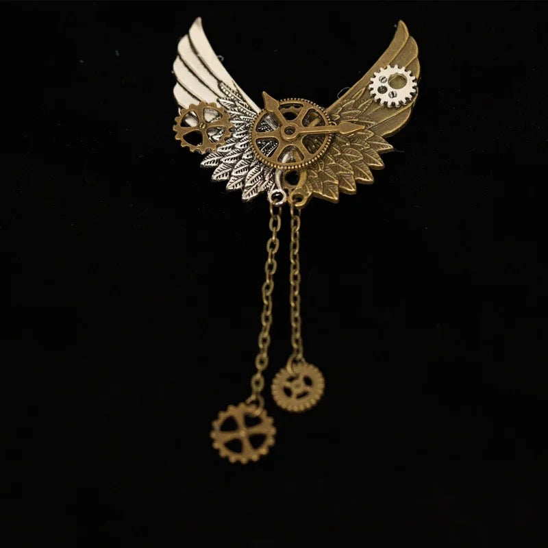 Metal Steampunk Wings Brooch