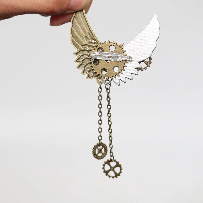 Metal Steampunk Wings Brooch